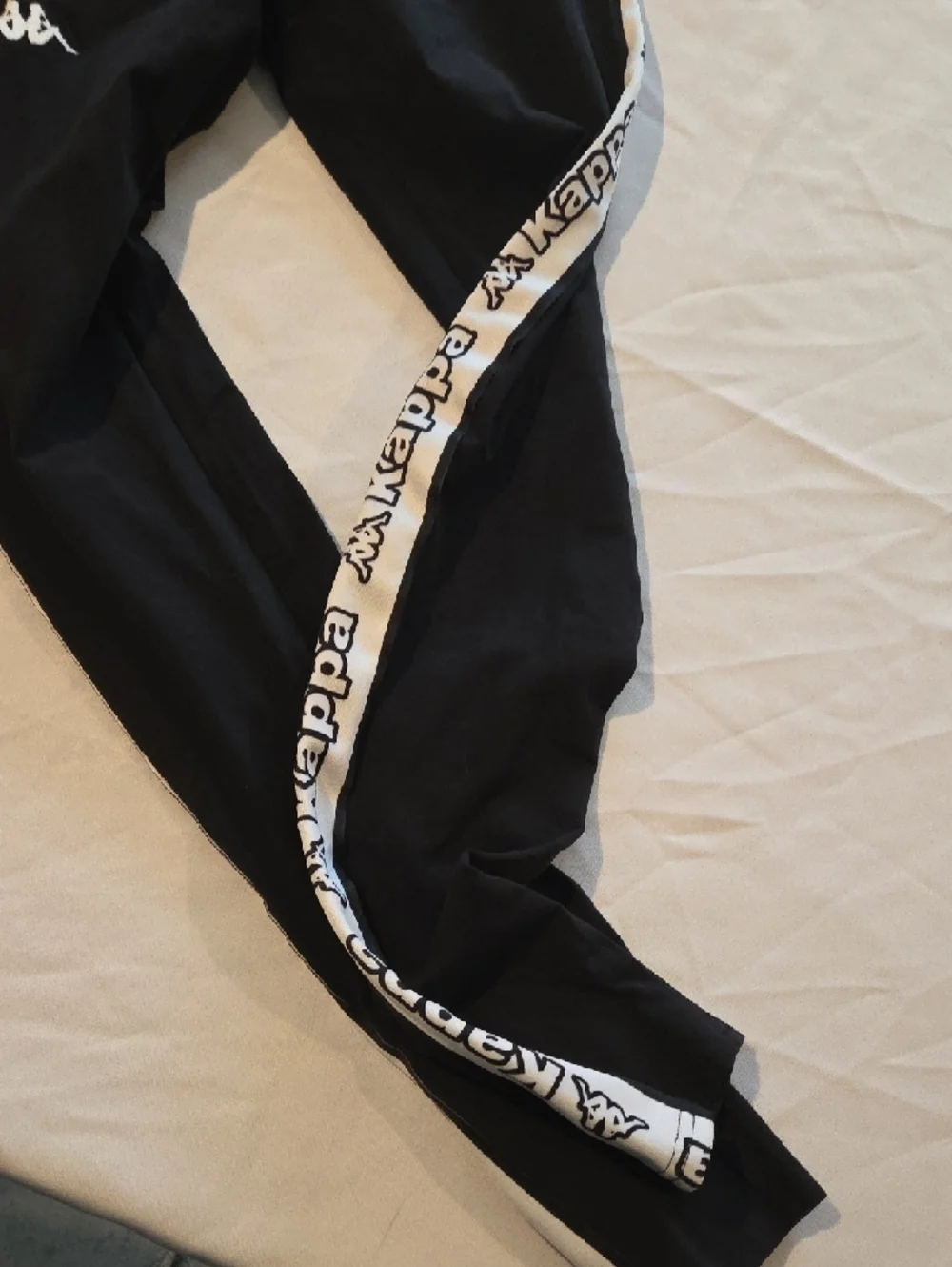 Kappa Black Leggings with White Logo Side Stripe